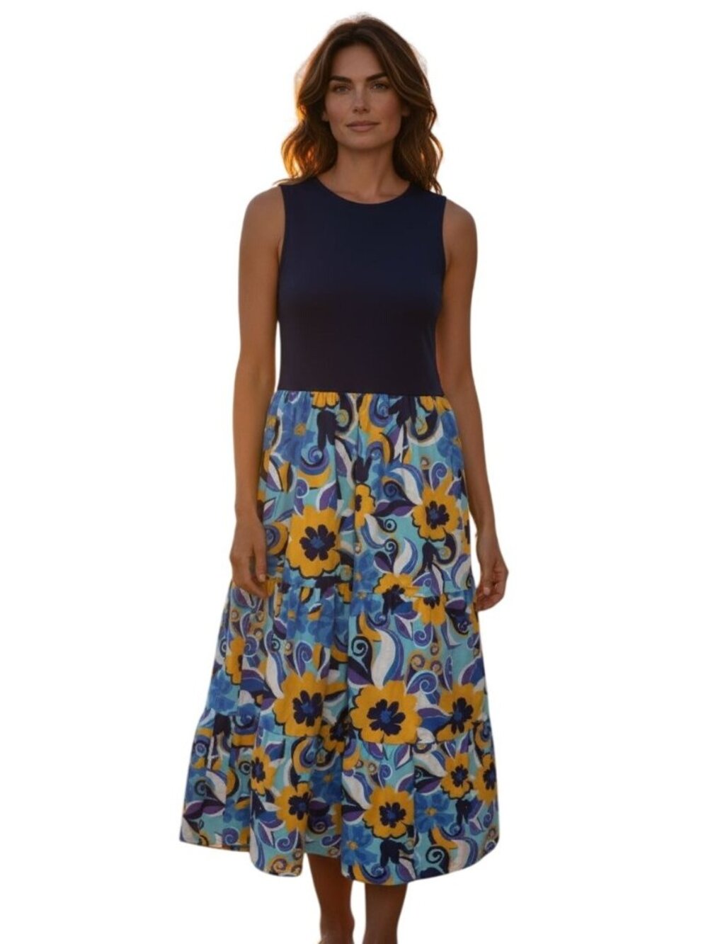 Donna Morgan Womens Floral Sleeveless Midi Dress Size 10 Multi-Color